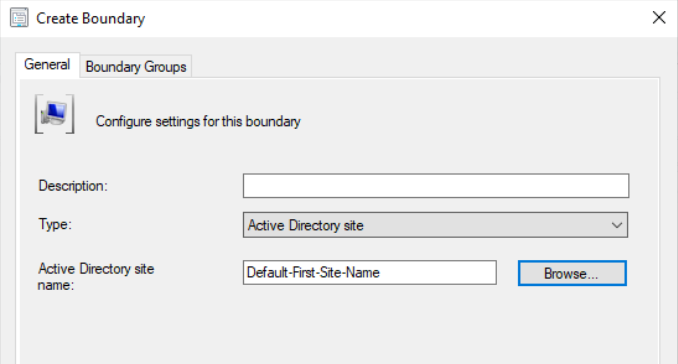 Type of Boundary (Active Directory Site Boundary)